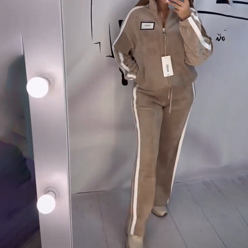 Women's Color-Block Elasticated Waist Jacket & Pants 2-Piece Set