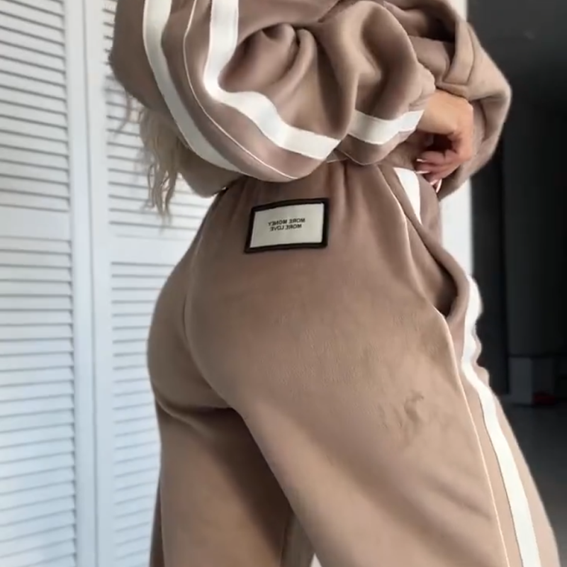 2-piece set consisting of jacket and trousers with elasticated waistband and colour block design for women【Free delivery】