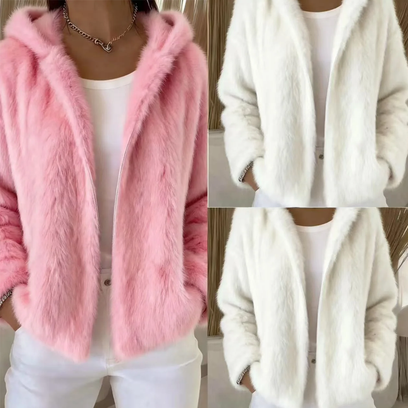 Women’s Chic Fluffy Plush Hooded Jacket