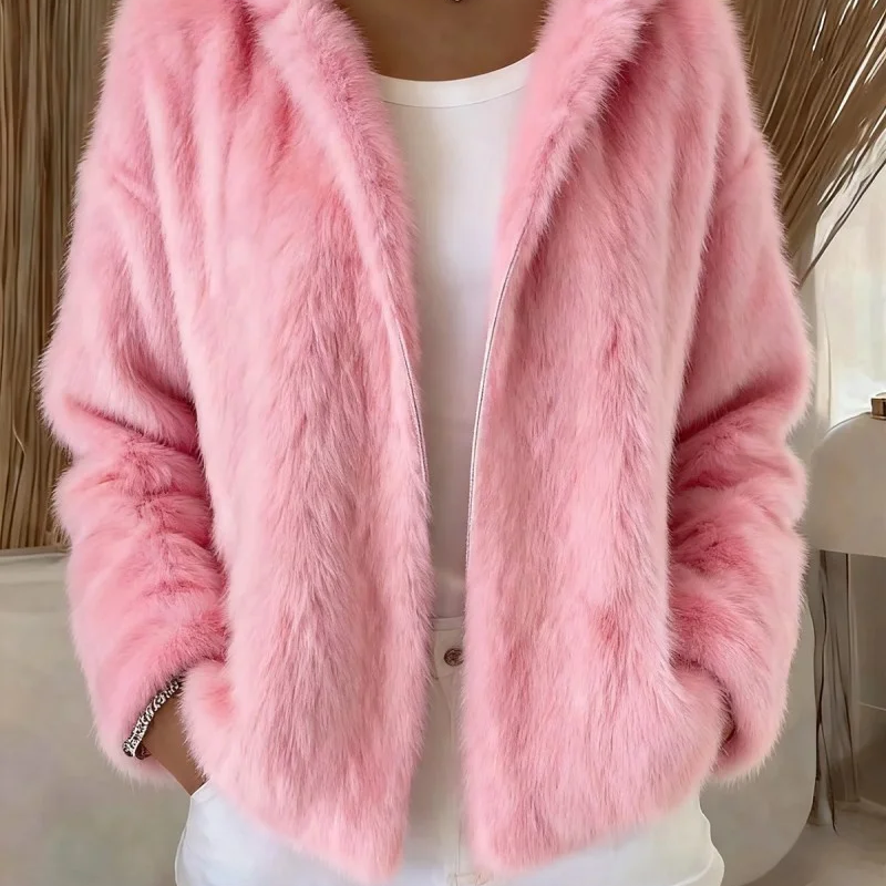 Women’s Chic Fluffy Plush Hooded Jacket