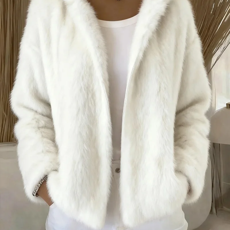 Women’s Chic Fluffy Plush Hooded Jacket