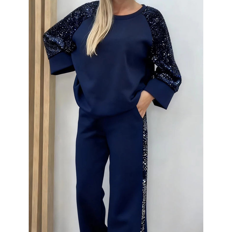 🎁2026 New Arrivals 50% OFF💥Women's Sequin Spliced Sweatshirt & Pants Set