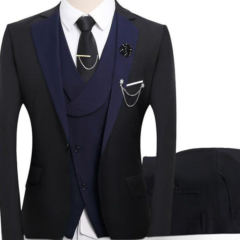 ๐ 50% OFF! ๐ Modern Contrast Color Wedding Suit โ 3-Piece Slim-Fit Set in Bold Black & Light Blue (8 Colors!) ๐โจ