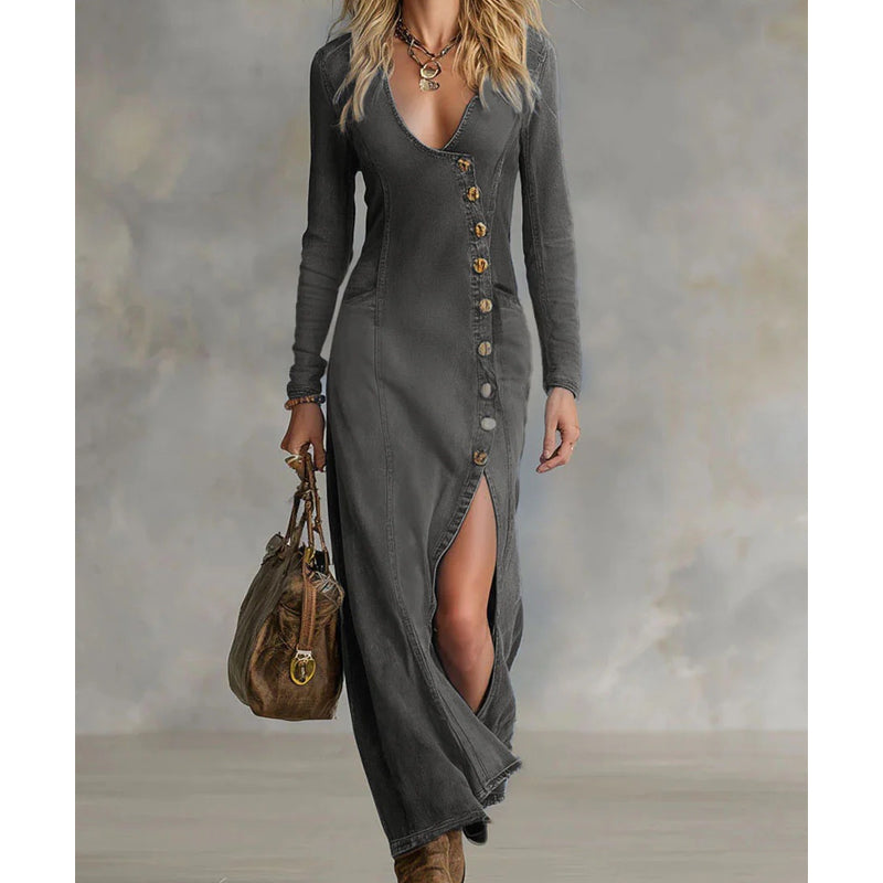 š„Hot Sale Offers-Women's Long Sleeve V-Neck Maxi Dress