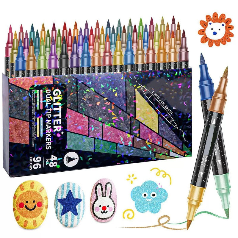 💖24 Colors Dual-Tip Glitter Marker Set