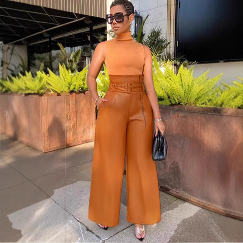 Modern High-Waist PU Leather Wide-Leg Pants
