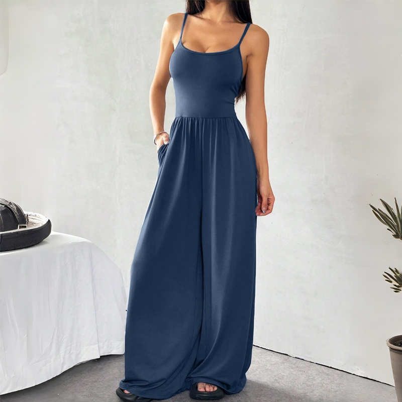 š„Hot Sale Offers-Spaghetti Strap Wide-Leg Jumpsuit with Pockets