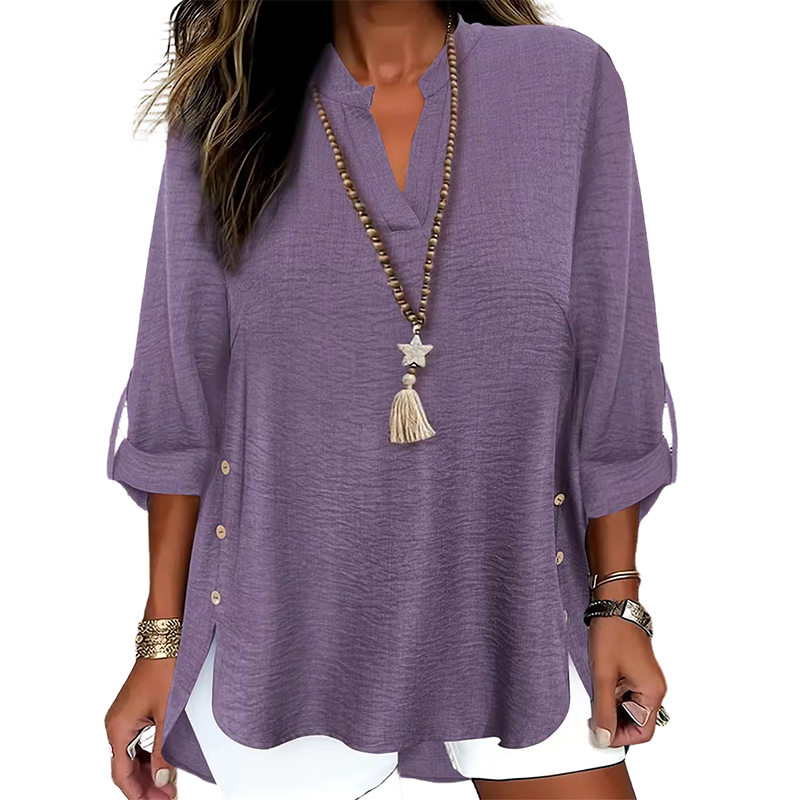 🔥 Hot Sale 🔥Casual Solid Color Button Side Slit Top