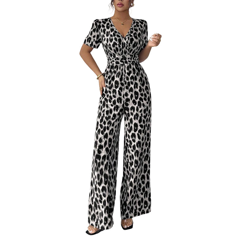🔥Hot Deals-Leopard Print V-Neck Wide-Leg Jumpsuit