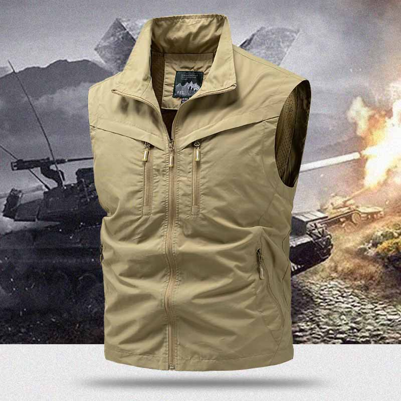 🧥 50% OFF NOW! 🎒 Men's Outdoor Multi-Pocket Utility Vest – Durable Polyester, Sleeveless Design & Stand-Up Collar 🌲