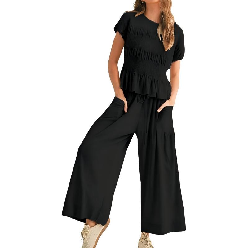 đ„Hot Deals-Womenâs Pleated Top & Wide-Leg Pants Set