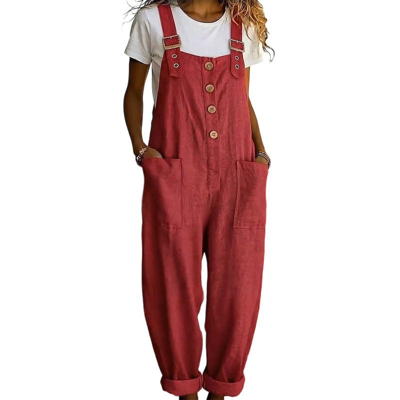 🔥Hot Sale Offers-Women's Casual Loose Fit Button-Front Overalls