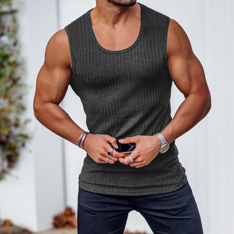 š„Hot Saleš„Men's Ribbed Knit Slim Fit Tank Top, Summer Sleeveless Undershirt for Daily Wear, Cotton Blend Stretchy Muscle Shirt