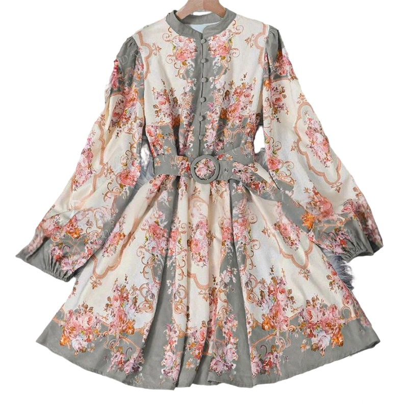 🔥Hot Deals-Romantic Floral Print High Neck Mini Dress