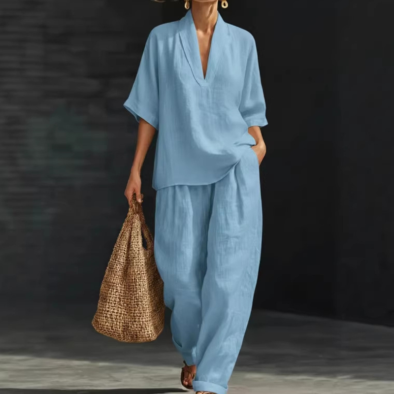 🥳2026 HOT SALE🥳💞Women's Casual V-Neck Top and Wide-Leg Pants Set