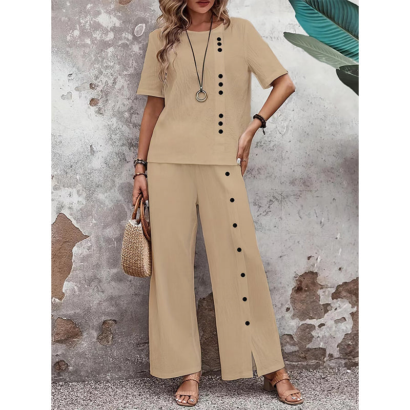 Women's Casual Top & Wide-Leg Pants 2-Piece Set