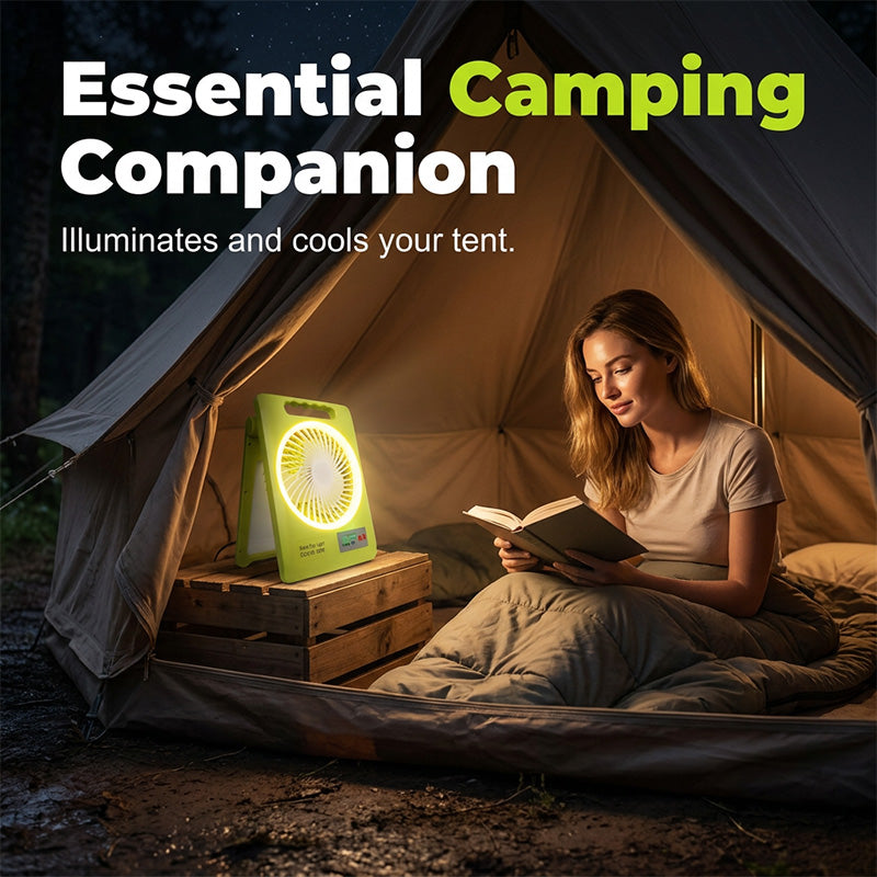 🔥Tech bestseller – over 50,000 sold!🥳🔆 2-in-1 Solar Fan & LED Light – 2400mAh Power Bank, Type-C + Solar Charging, Foldable Portable – Ideal for Camping, Power Outages & Outdoor Use