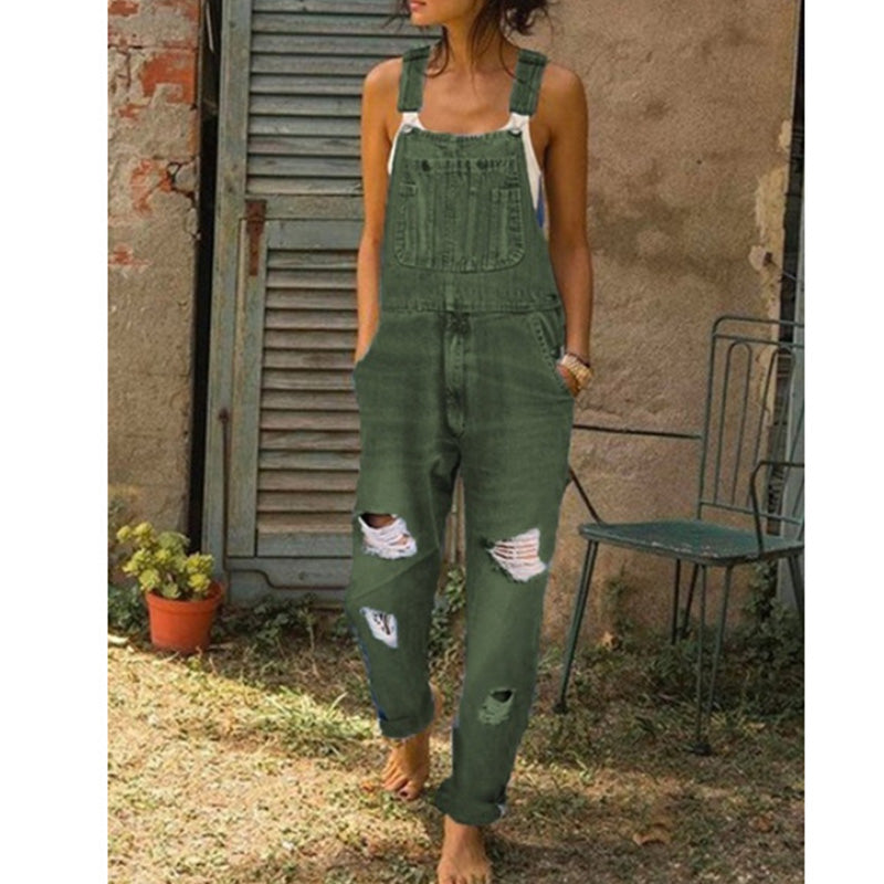 ๐ BUY 2 GET 1 FREE โ Women's Casual Distressed Denim Jumpsuit, Relaxed One-Piece with Trendy Ripped Details for Everyday Style