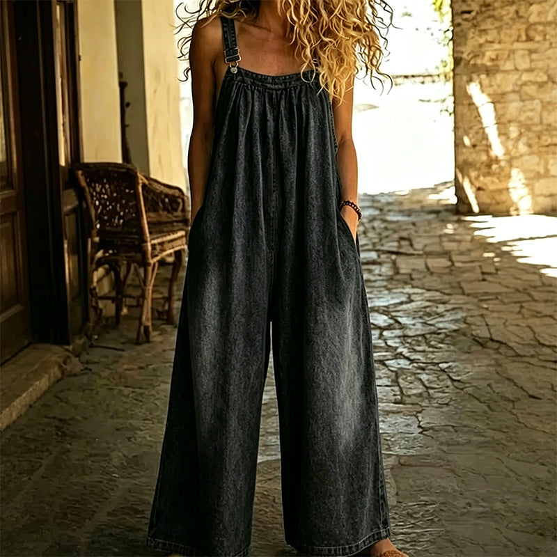 Women's Casual Wide-Leg Denim Jumpsuit