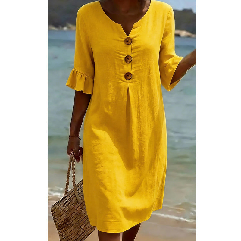 Women’s Solid Color Ruffle Sleeve Midi Dress