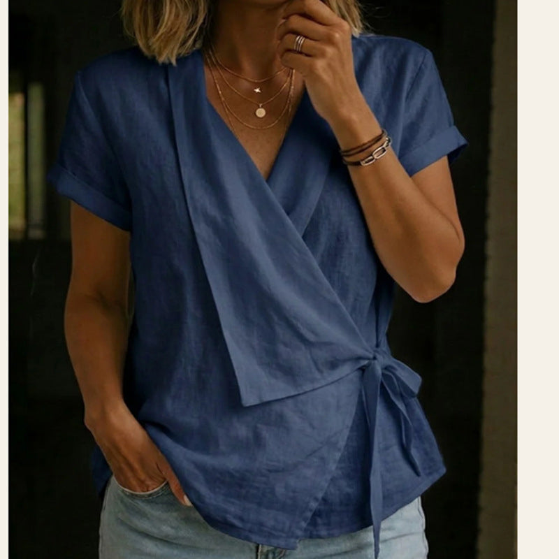 ๐ฅ50% off on the last day-Women's Short Sleeve V-Neck Tie-Waist Top