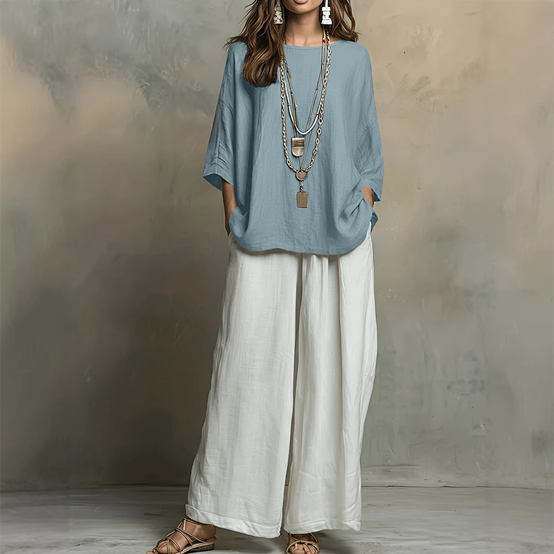 Women's Loose Top & Wide-Leg Pants 2-Piece Set