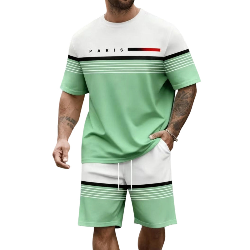Men's Letter Print Short-Sleeve Shorts Set