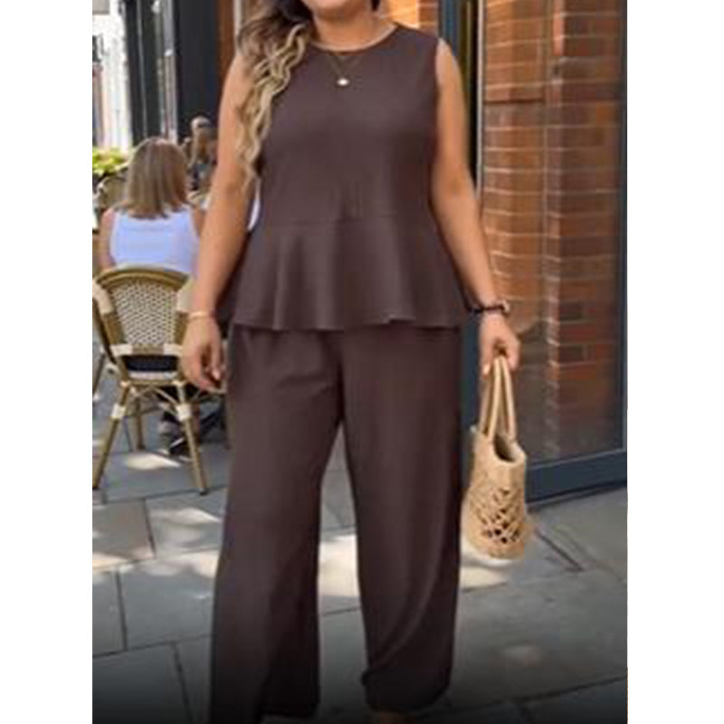 โฐ๐ฐ 50% OFF โ Sleeveless Peplum Top & Wide-Leg Pants Set โ Effortless Style in 1 Click! | Flattering Peplum + Flowy Pants | Ready-to-Wear Outfit ๐๐โจ๐ธ