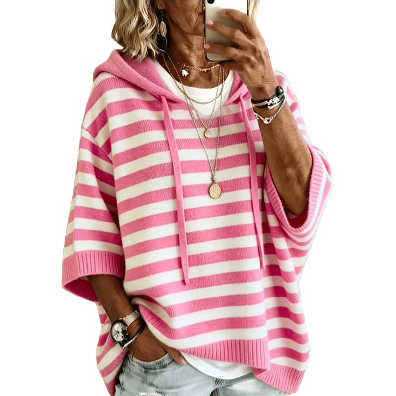 Women's Casual Striped Hooded Pullover Top
