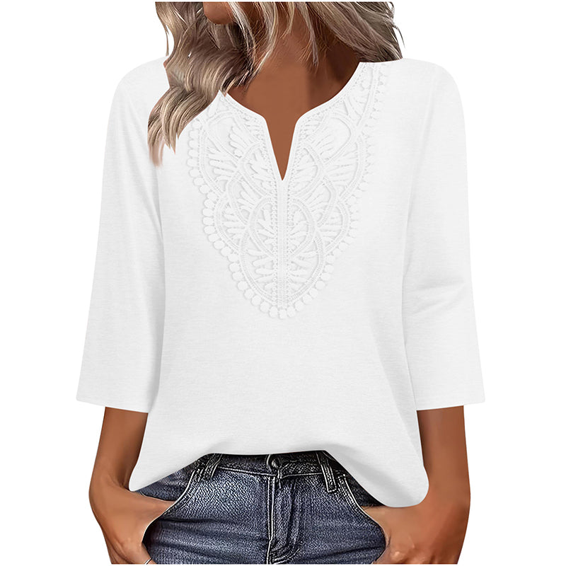 โ๏ธ๐Top Pick - Lace-Trim V-Neck Blouse โ Breathable Fabric & Flattering Drape for Work or Weekend ๐ฟ