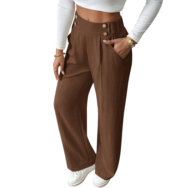 ✨ Women's High-Waist Wide-Leg Trousers – Elegant Tailored Fit With Chic Metallic Button Detail 🤍