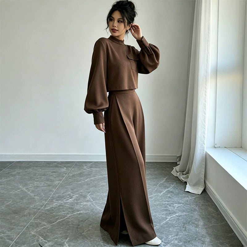 ⌛Limited-Time Offer-Women's Casual Cropped Top & Wide Leg Pants Set