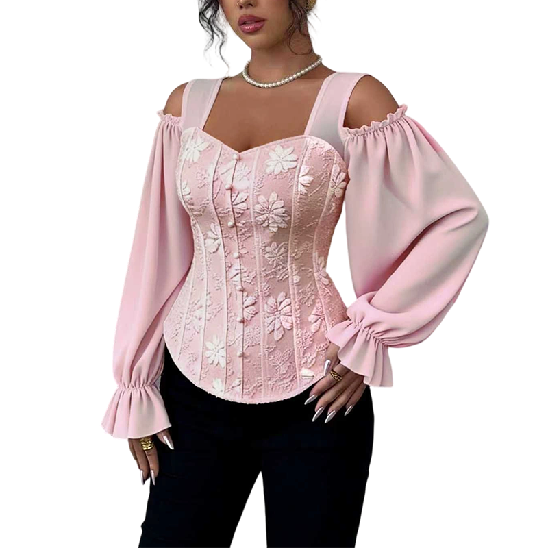 🌸Hot Sale 50% OFF💖Women's Cold Shoulder Floral Jacquard Top