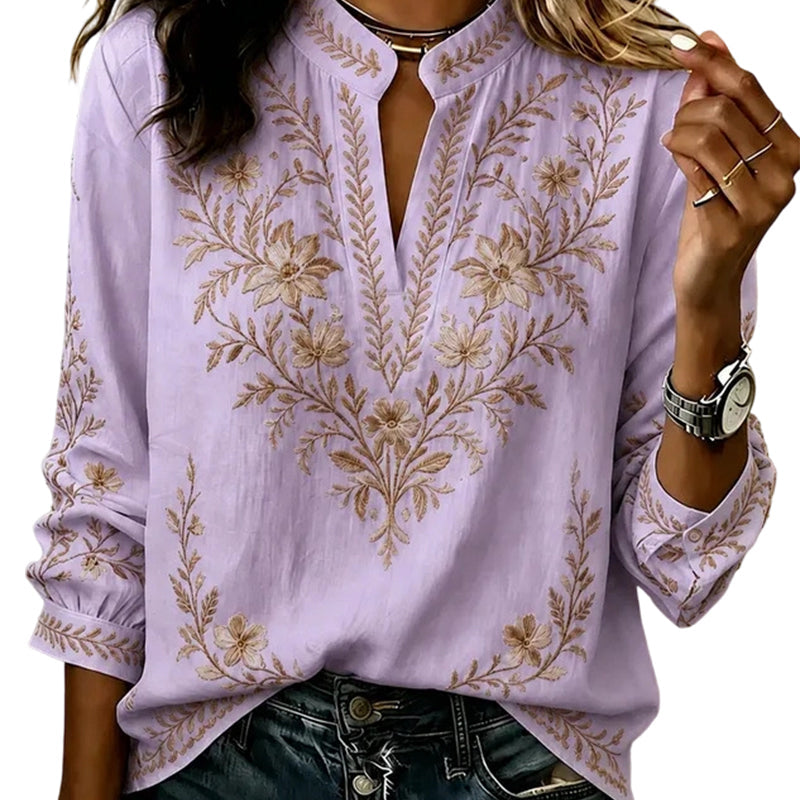๐ Women's Printed V-Neck Long Sleeve Pullover Casual Top โ Easy Style, Everyday Comfort