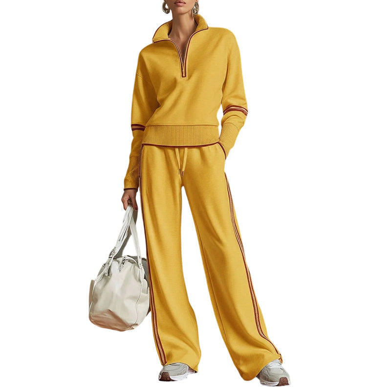 šSeasonal Style - Half-Zip Top & Wide-Leg Pants Set ā Cozy Turtleneck or Breezy V-Neck Styling