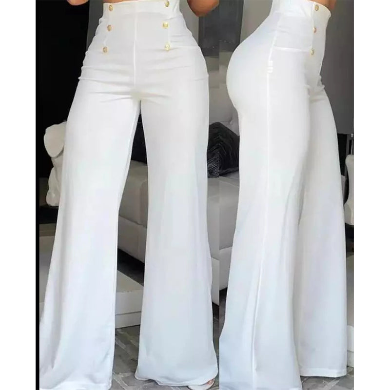 ✨ Flattering Comfort | Women's High-Waisted Double-Button Flare Pants