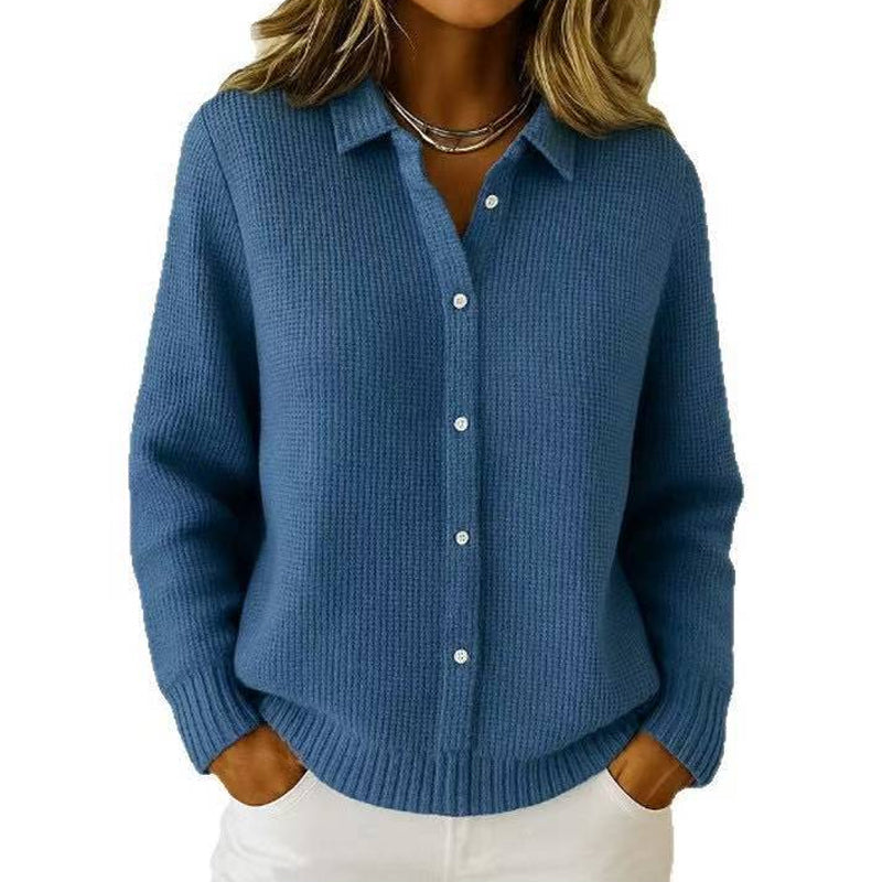 Women's Lapel Collar Button Knit Sweater