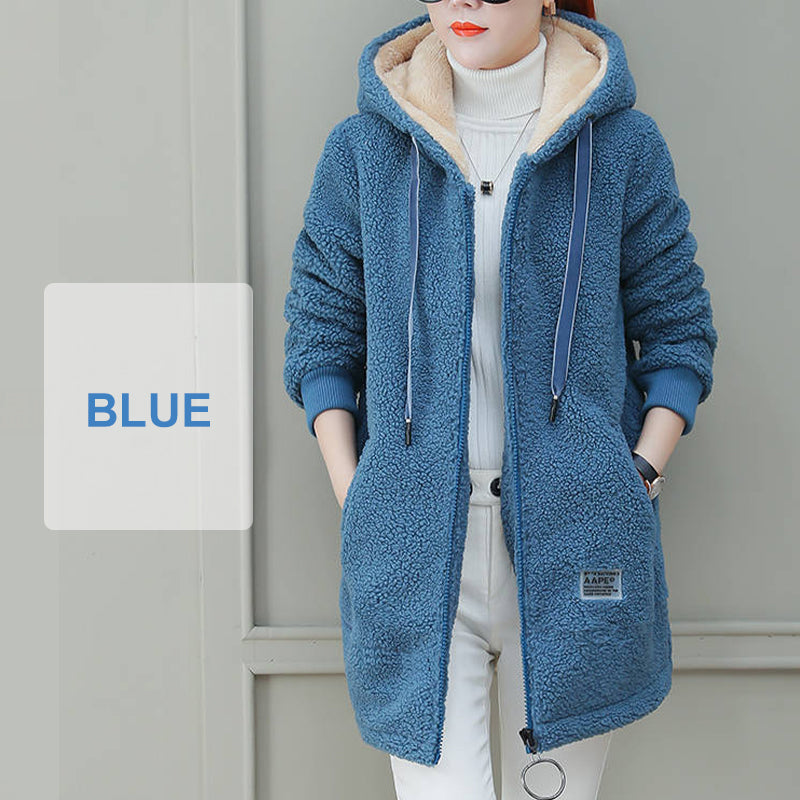❄️ Cozy Cold-Weather Coverage | Women's Hooded Faux-Lamb-Wool Mid-Length Coat