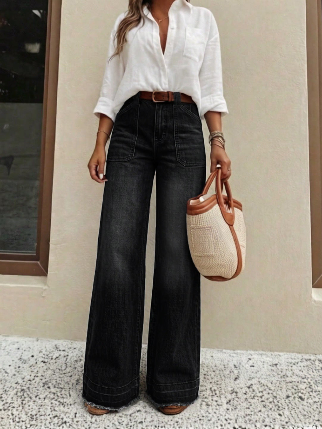 👖 Polished Denim Comfort | Women's High-Rise Stretch Straight-Leg Jeans with Washed Finish