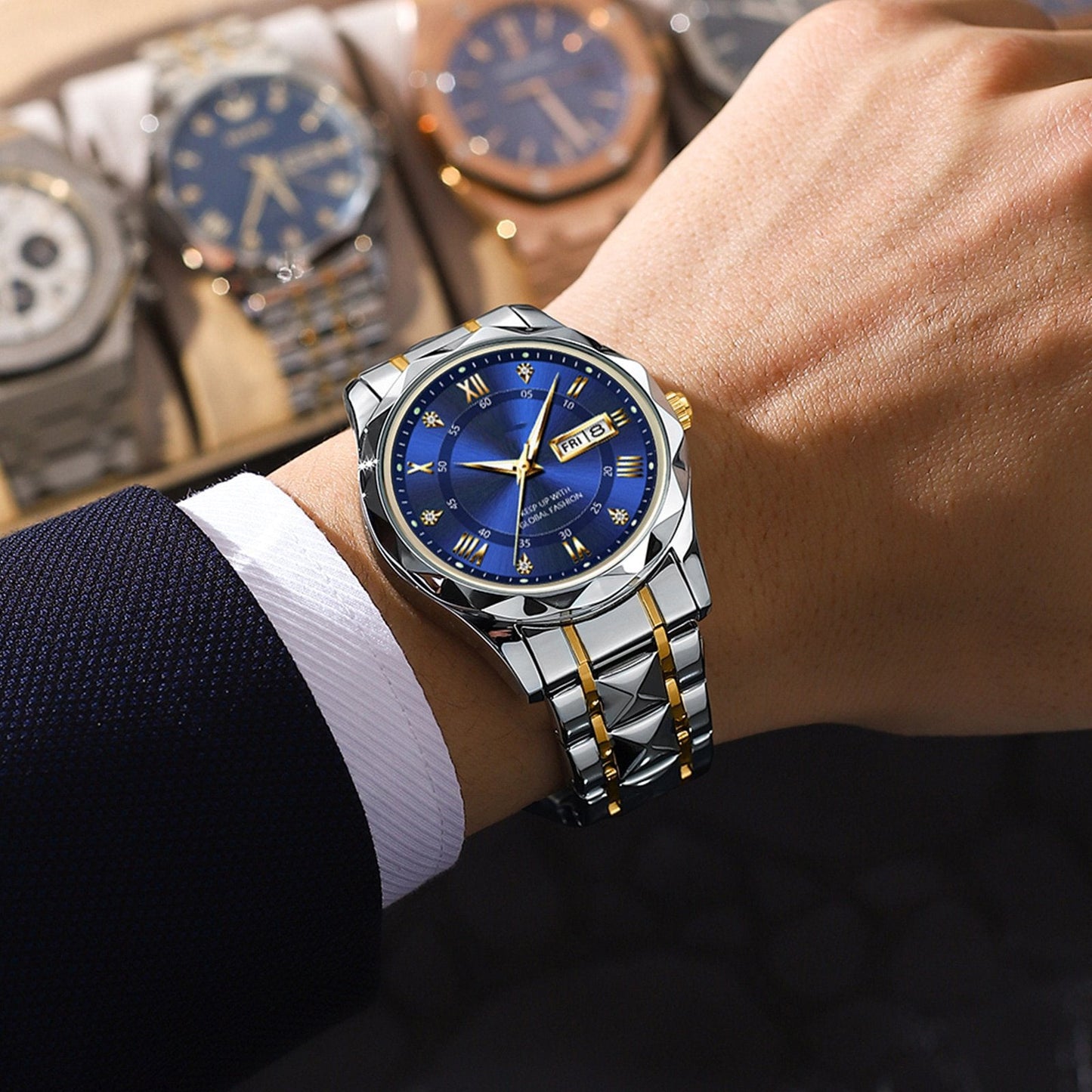 Waterproof Luminous Stainless Steel Two-tone Quartz Men's Watch
