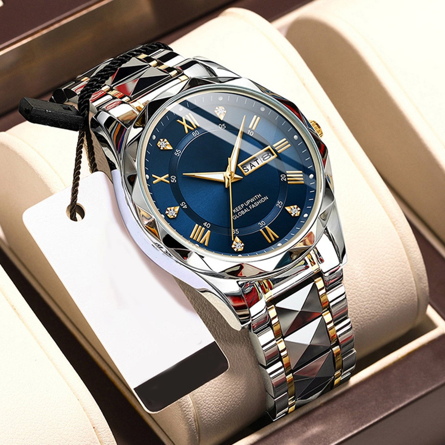 Waterproof Luminous Stainless Steel Two-tone Quartz Men's Watch