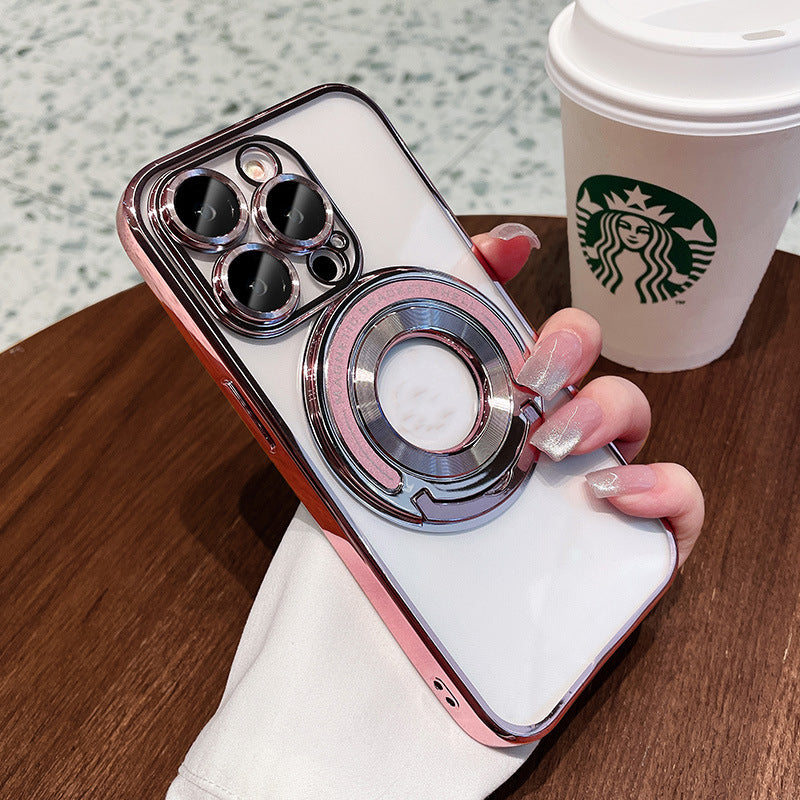 Magnetic Suction Bracket Electroplated Clear Protective Phone Case For iPhone