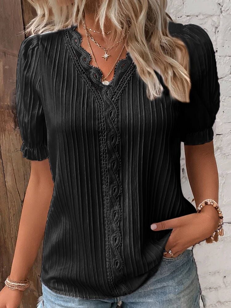 (🎁2024 New Year Hot Sale🎁)Limited Stock🔥V Neck Plain Lace Elegant Shirt(buy 2 get 25%off💫)