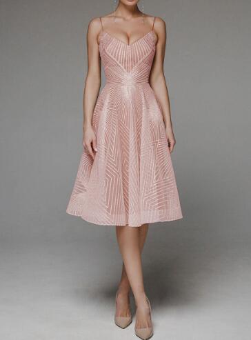 Stylish V-neck strap A-line dress