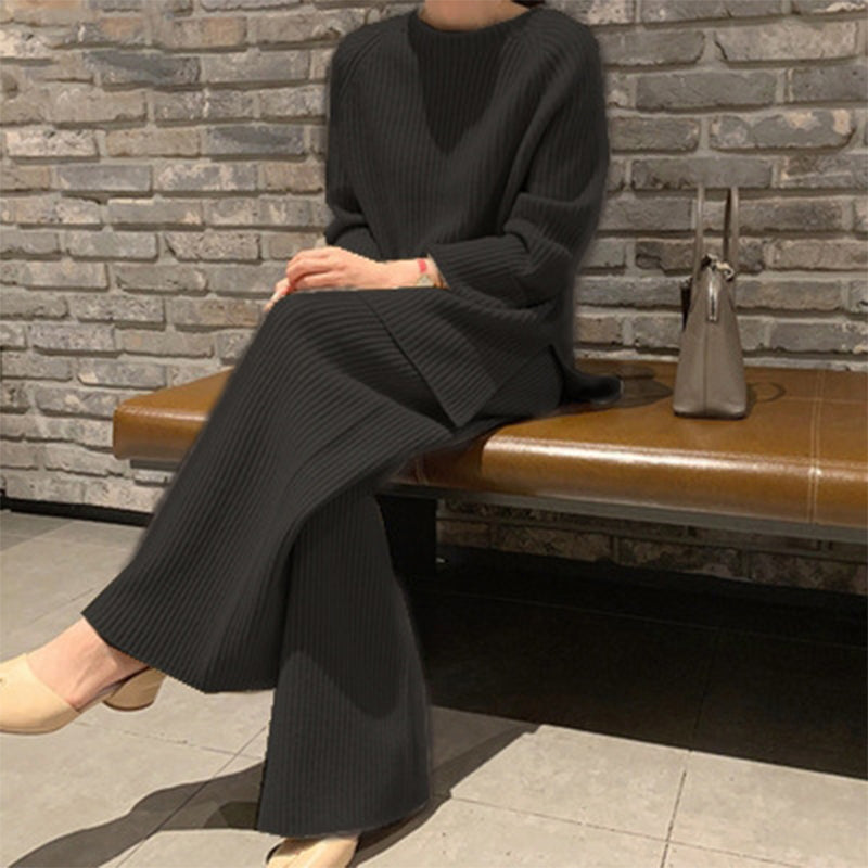 Women's Simple Vintage Split Hem Knit Set