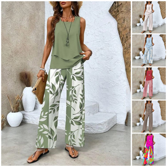🔥 Hot Sale 49% OFF! 🌺 Women’s Trendy Print 2-Piece Outfit – Sleeveless Top & Pants Combo!"