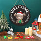 ⏰Interchangeable Welcome Sign with Highland Cow Featuring Seasonal Magnet, Detachable Hats, Accessories