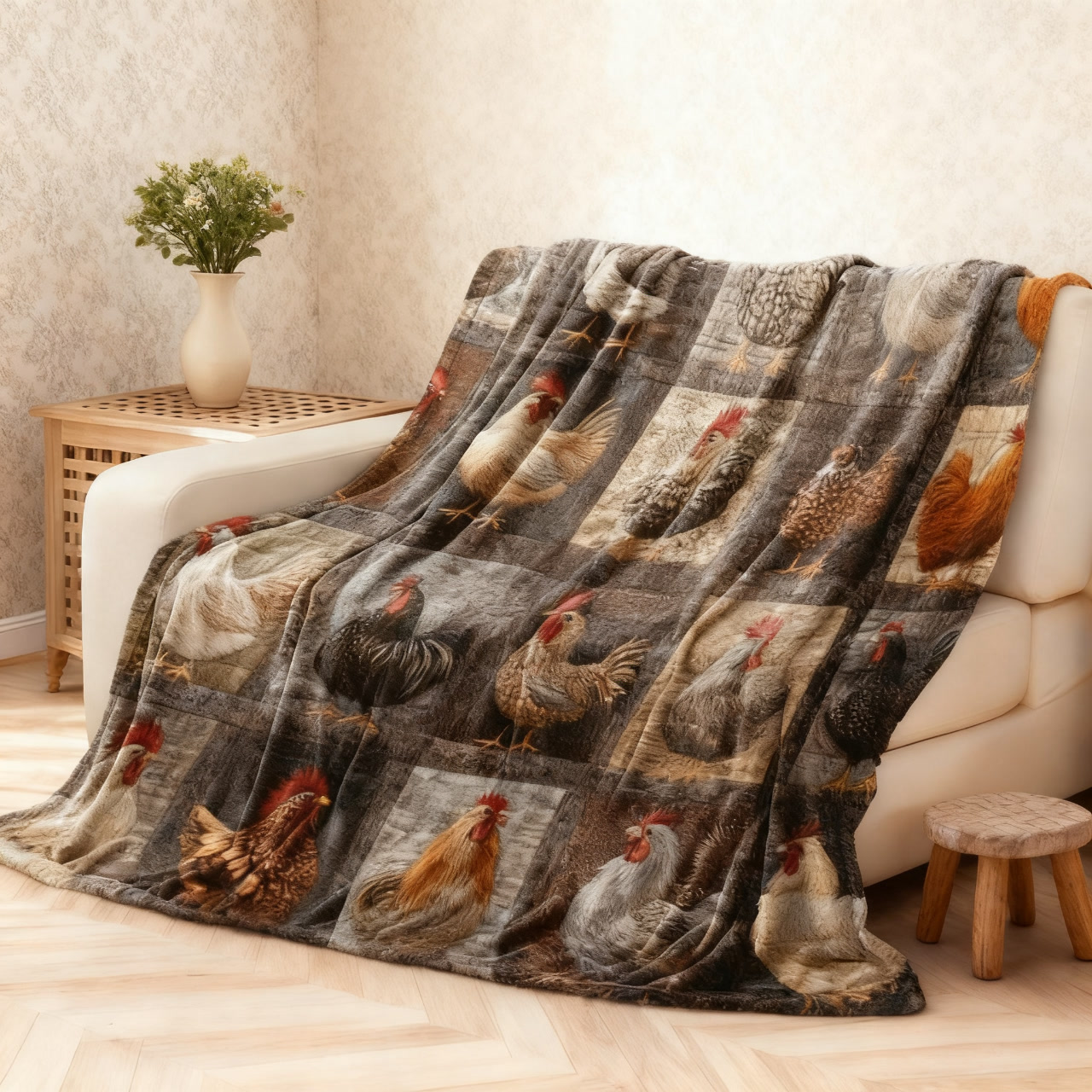 🎁🎄Christmas Sale - 49% Discount🐔Vintage Flannel Blanket with Chicken Pattern
