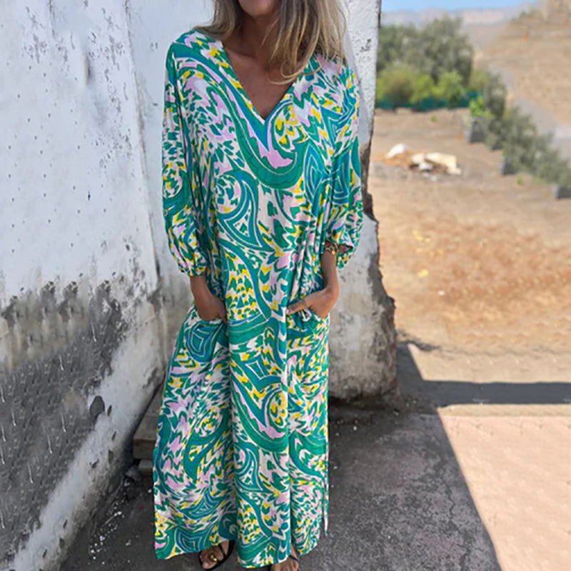 🌸Spring Specials 50% Off🌸Women's Bohemian V-Neck Abstract Printed Maxi Dress