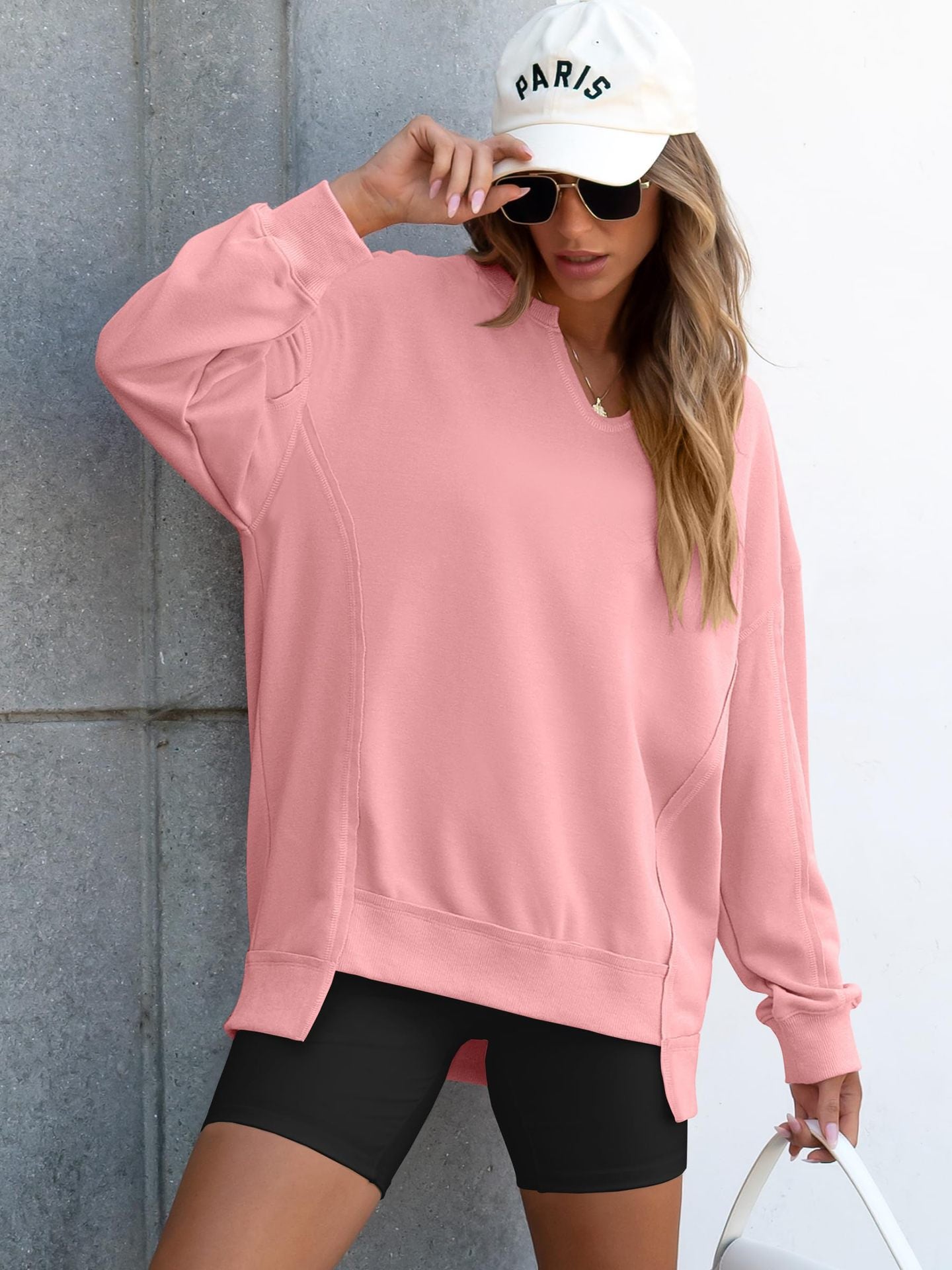 🔥Christmas Sale-Up to 50% Off🔥Womens Oversized Sweatshirt V Neck Long Sleeve Tunic Lightweight Pullover